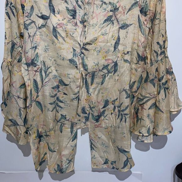 LC Lauren Conrad Women's Floral Bell Sleeve Keyhole Split Back Blouse Medium NWT - Picture 5 of 9
